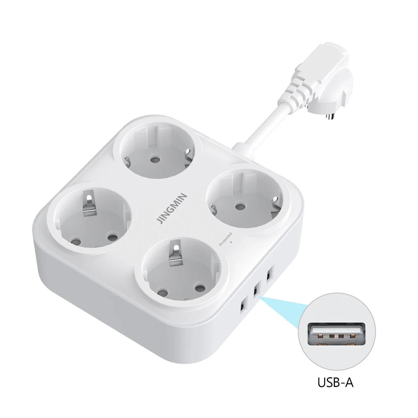 EU Plug Multi Outlets Power Strip with 4 AC Outlets 3USB Ports Electrical Extension Socket With 0.5M Fast Charge Adapter On Home