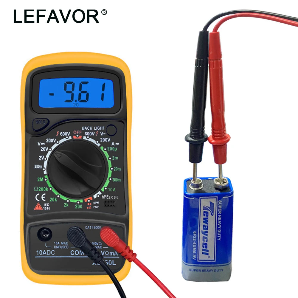 XL830L Handheld Digital Multimeter LCD Backlight Portable AC/DC Ammeter Voltmeter Ohm Voltage Tester Meter Multimetro
