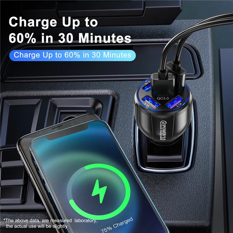 USLION 5 Port USB Fast Charging Car Charger For Xiaomi POCO Realme Quick Charge 3.0 Charging Mobile Phone Charger in Car Adapter