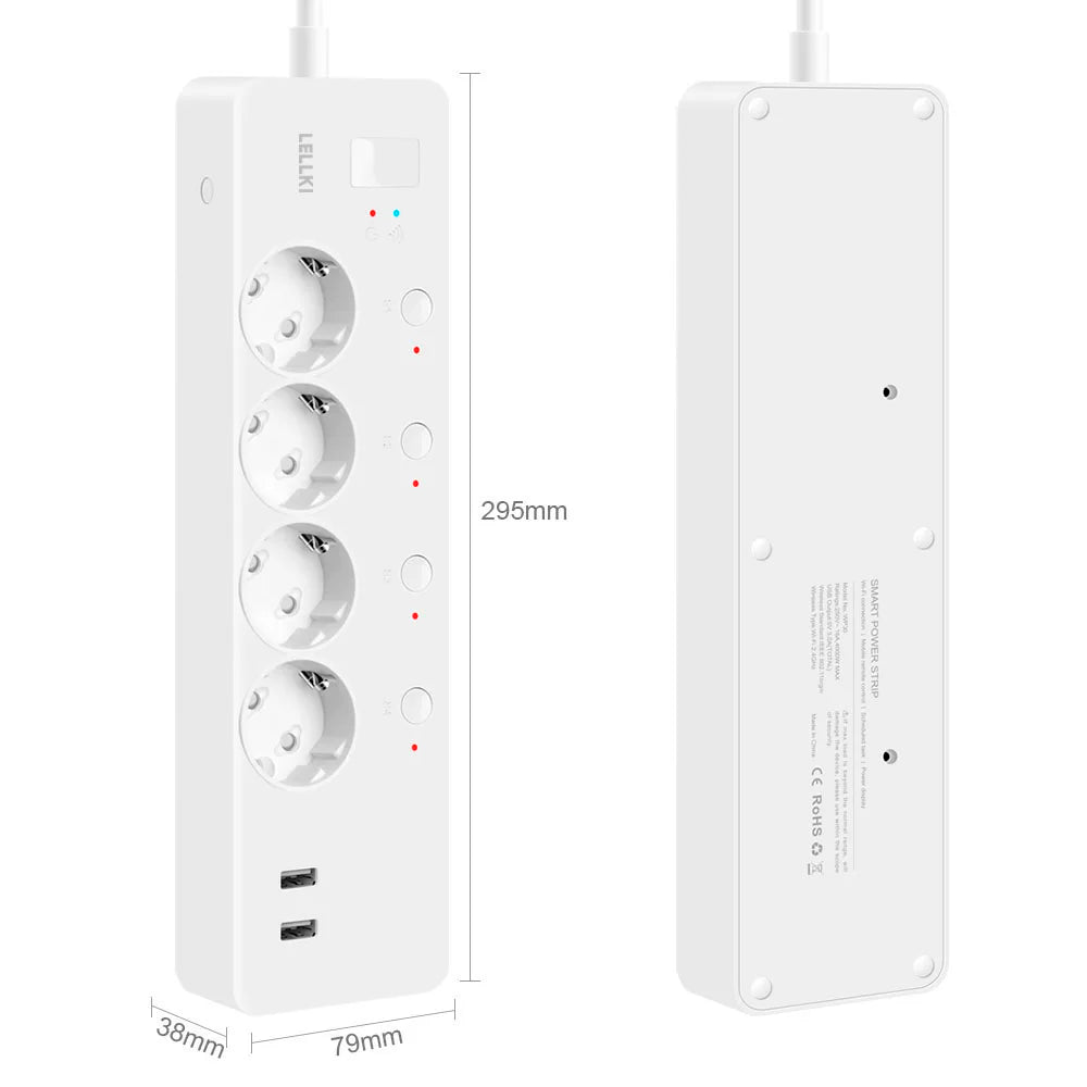 LELLKI Zigbee Power Strip Kr Usb Plug Tuya Smart Life Home Timer 16A 220V Germany EU Socket Extension Cord Alexa SmartThings