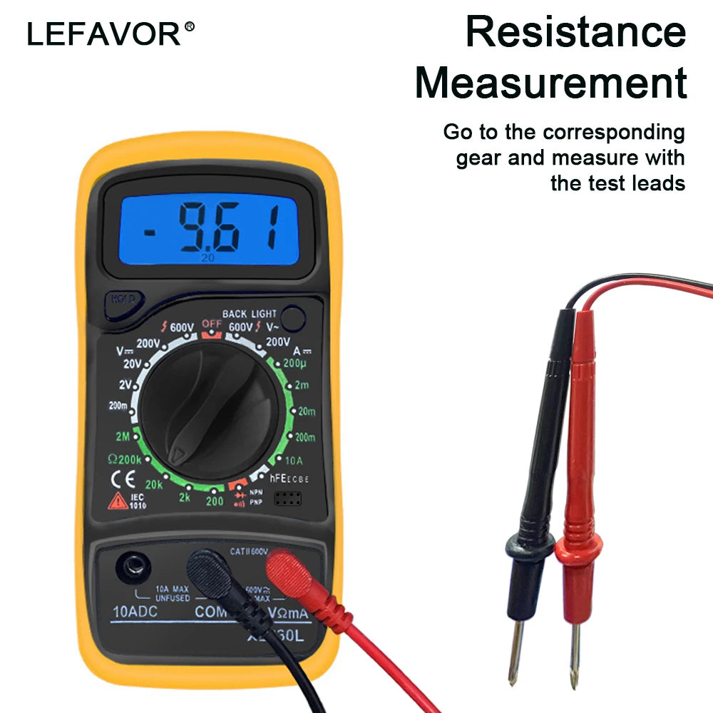 XL830L Handheld Digital Multimeter LCD Backlight Portable AC/DC Ammeter Voltmeter Ohm Voltage Tester Meter Multimetro