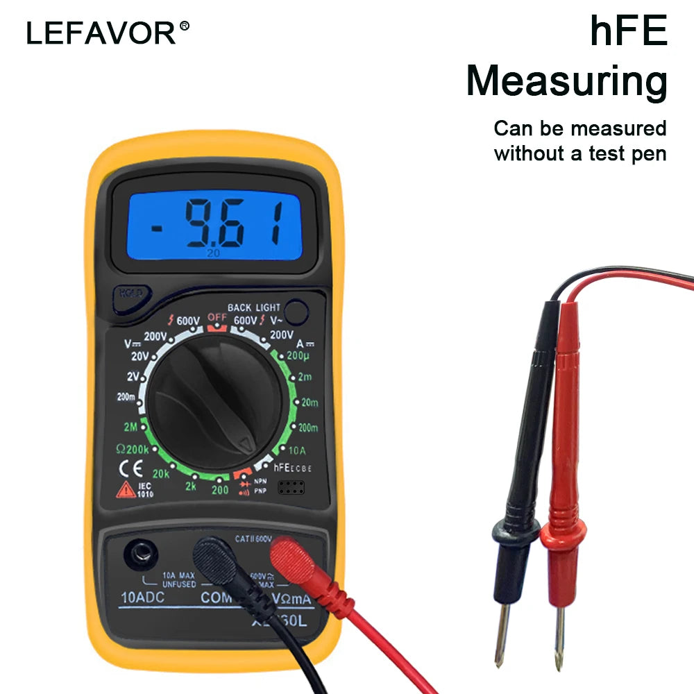 XL830L Handheld Digital Multimeter LCD Backlight Portable AC/DC Ammeter Voltmeter Ohm Voltage Tester Meter Multimetro