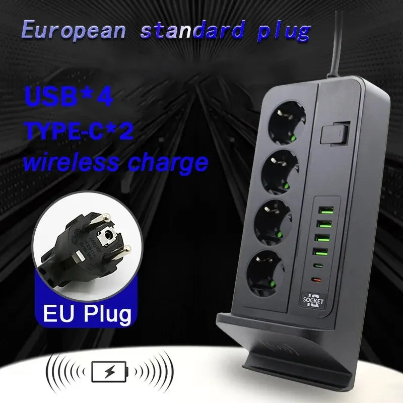 EU Plug | AC Outlet | Power Strip | Multiprise | Extension Cord | Electrical Socket | Phone Wireless Charging | Network Filter | USB | 24H Timing