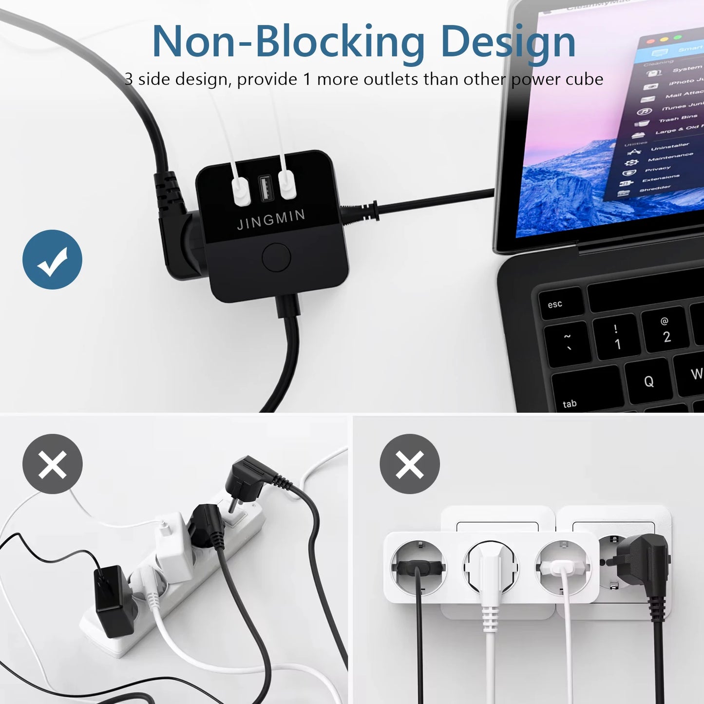 Power Adapter with 3 AC Outlets 3 USB Ports 1.5M Extension Cable Multi Electrical Socket Power Strip with Switch For Home Office