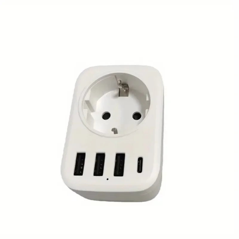 EU Plug Conversion 2 Socket Plug Multifunctional Socket Portable with USB Type-C Port German Spain French Russian Power Adapter