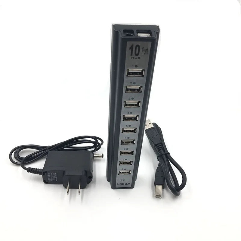 10 Port HUB Splitter | Keyboard | U-disk | Mouse | USB 2.0 | Plastic Splitter Hub | Cellphone Charging | Cable Adaptor | Charger