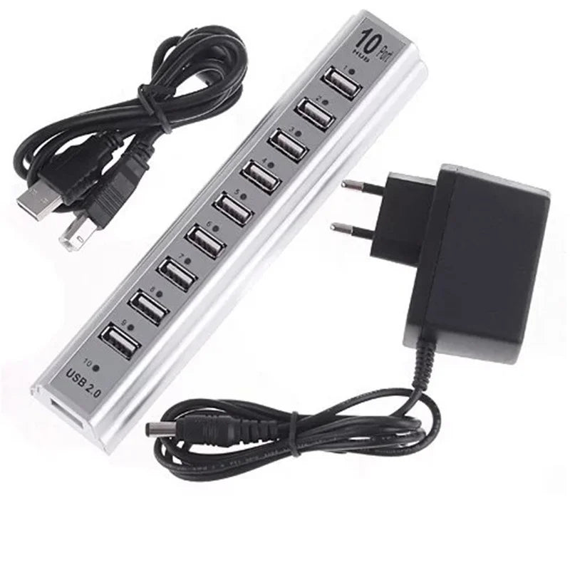 10 Port HUB Splitter | Keyboard | U-disk | Mouse | USB 2.0 | Plastic Splitter Hub | Cellphone Charging | Cable Adaptor | Charger