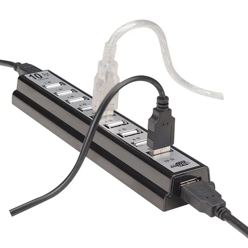 10 Port HUB Splitter | Keyboard | U-disk | Mouse | USB 2.0 | Plastic Splitter Hub | Cellphone Charging | Cable Adaptor | Charger