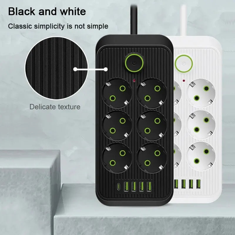 EU Plug | AC Outlets | Multitap Socket | Extension Cord | 2M 5M | Electrical Power Strip | With USB Type C Charging | Network Filter Adapter