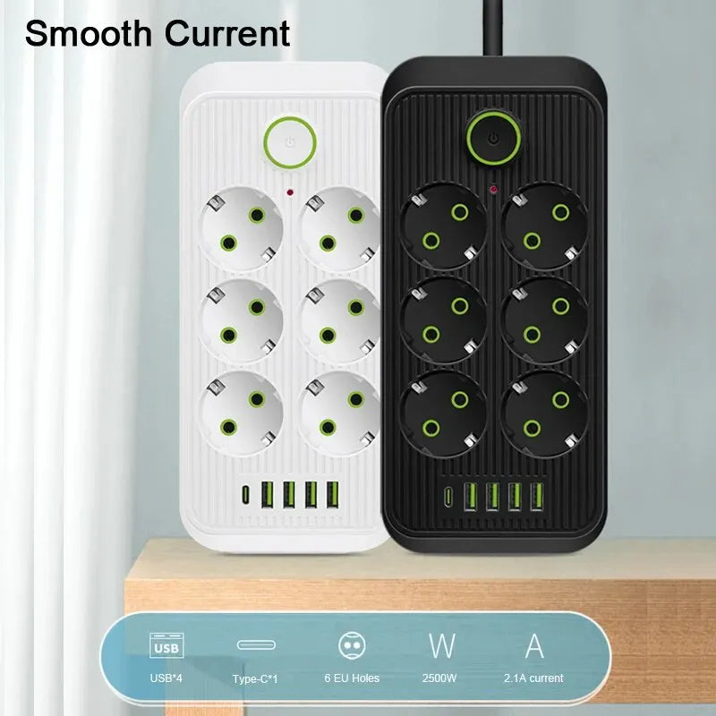 EU Plug | AC Outlets | Multitap Socket | Extension Cord | 2M 5M | Electrical Power Strip | With USB Type C Charging | Network Filter Adapter