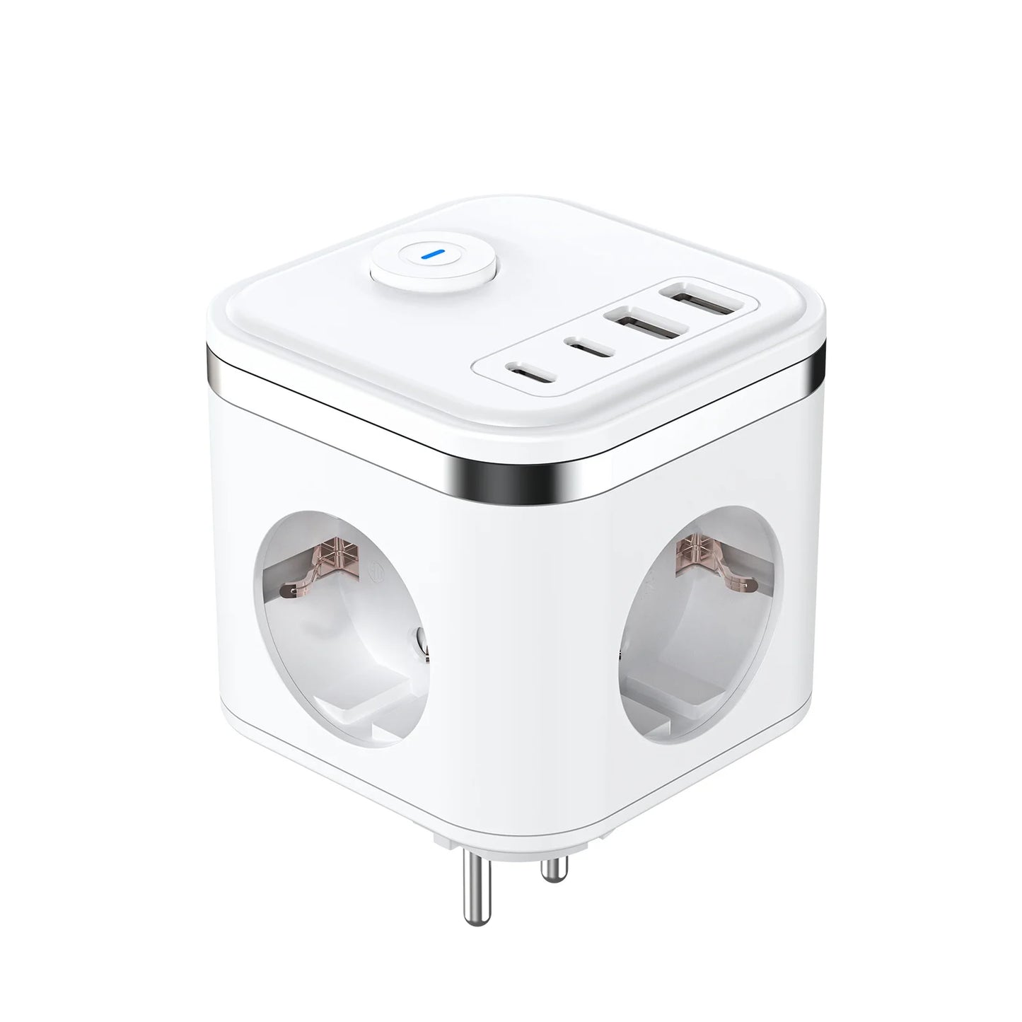 European plug wall socket power strip with 3 AC outlets, 2 USB and 2 Type-C ports fast charging extender with indicator switch
