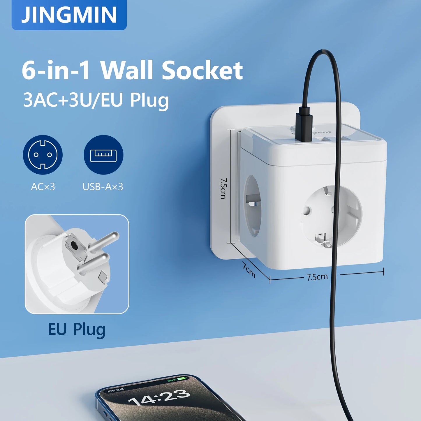 Multiple Wall Socket Extender with 3 AC Outlets 3 USB Ports EU Plug Charging Electrical Power Strip Cube Switch For Home Travel
