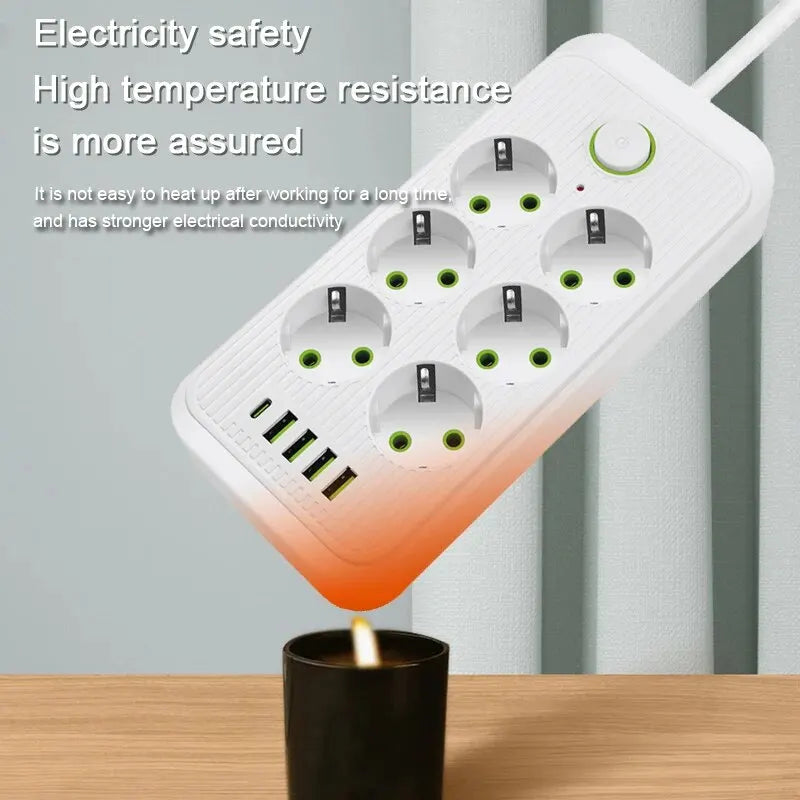 EU Plug | AC Outlets | Multitap Socket | Extension Cord | 2M 5M | Electrical Power Strip | With USB Type C Charging | Network Filter Adapter