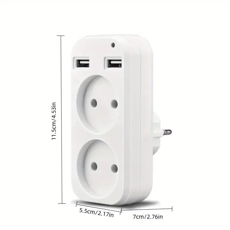 EU Plug Conversion 2 Socket Plug Multifunctional Socket Portable with USB Type-C Port German Spain French Russian Power Adapter