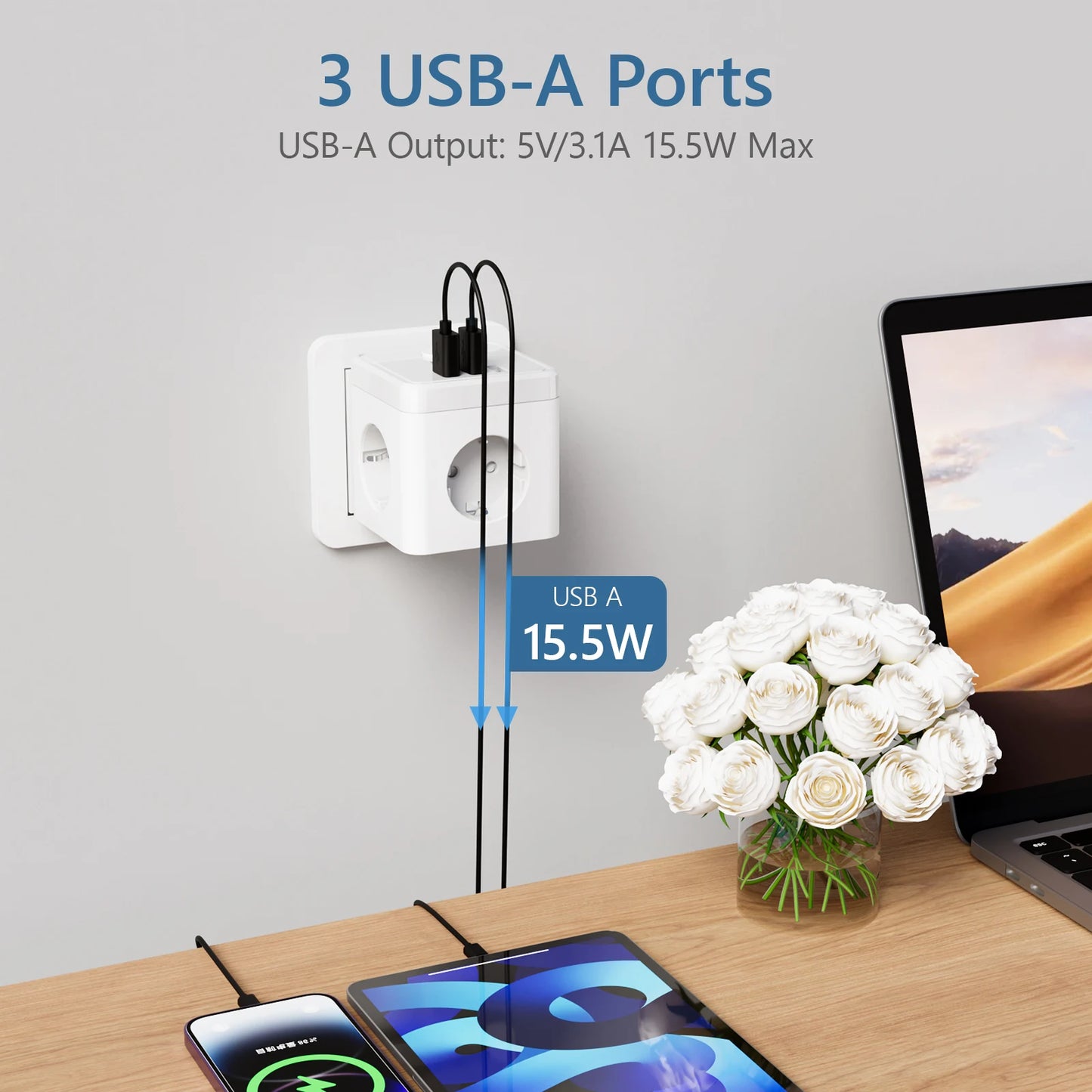 Multiple Wall Socket Extender with 3 AC Outlets 3 USB Ports EU Plug Charging Electrical Power Strip Cube Switch For Home Travel