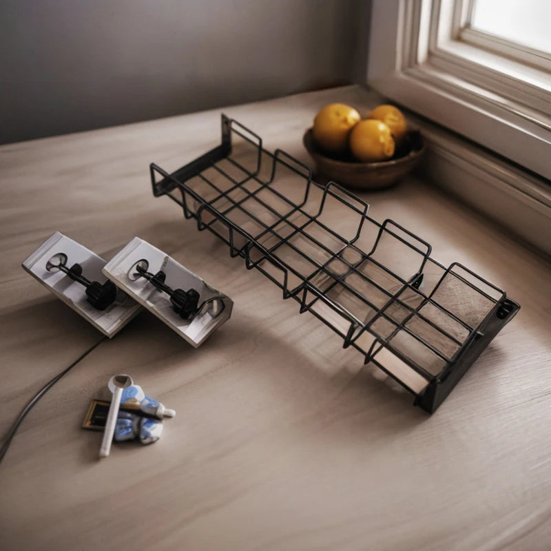 Under Table Storage Rack Metal Cable Management Tray Home Office Desk Wire Organizer No Punching Kitchen Storage Accessories