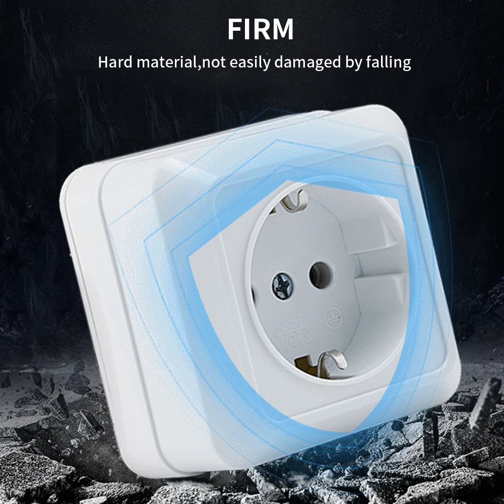 WESA White Wall Mount Socket | EU Standard Electrical Outlet | Ground Vintage Surface Power Socket Plug | Flame Retardant Plastic