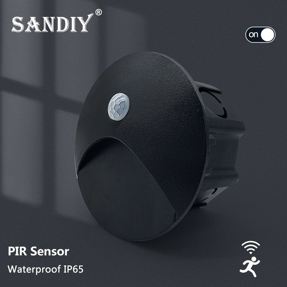 SANDIY Outdoor Lighting LED Sensor Embedded Wall Lamps Waterproof Outside Night Light Footlight+60mm Box for Stair&Step Garden