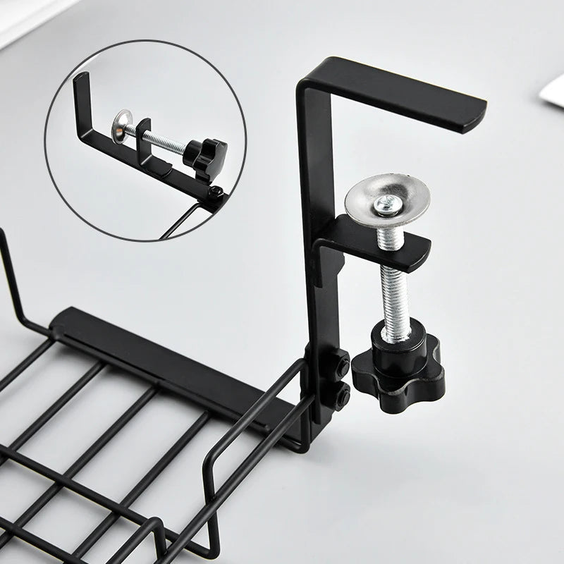 Under Table Storage Rack Metal Cable Management Tray Home Office Desk Wire Organizer No Punching Kitchen Storage Accessories