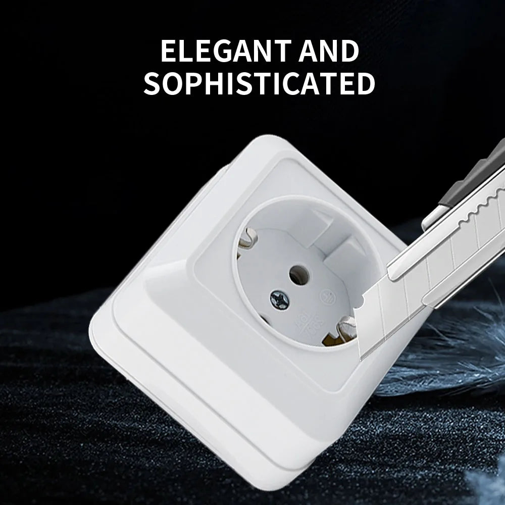 WESA White Wall Mount Socket | EU Standard Electrical Outlet | Ground Vintage Surface Power Socket Plug | Flame Retardant Plastic