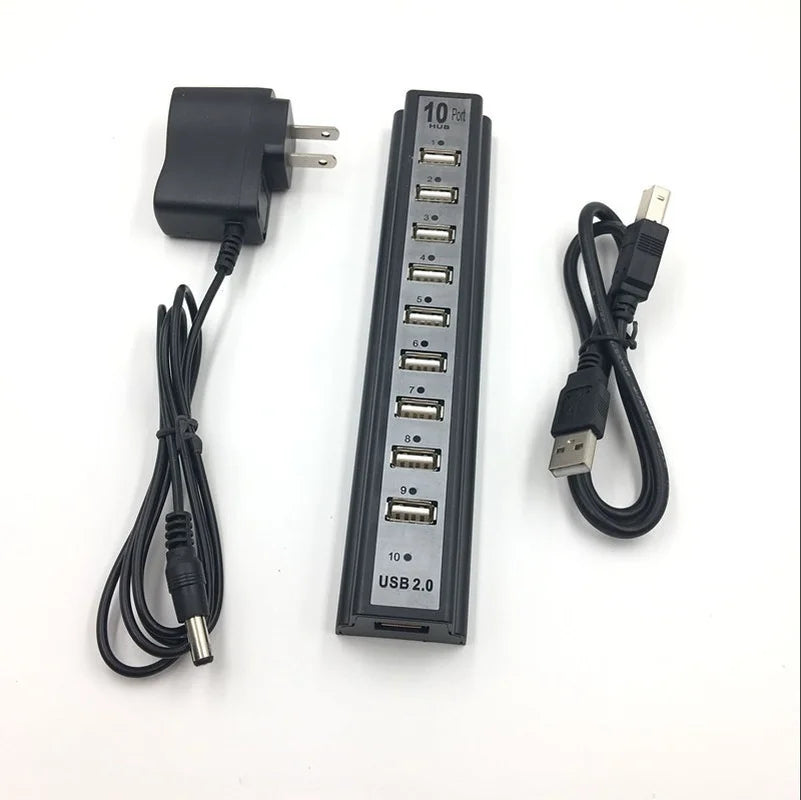10 Port HUB Splitter | Keyboard | U-disk | Mouse | USB 2.0 | Plastic Splitter Hub | Cellphone Charging | Cable Adaptor | Charger
