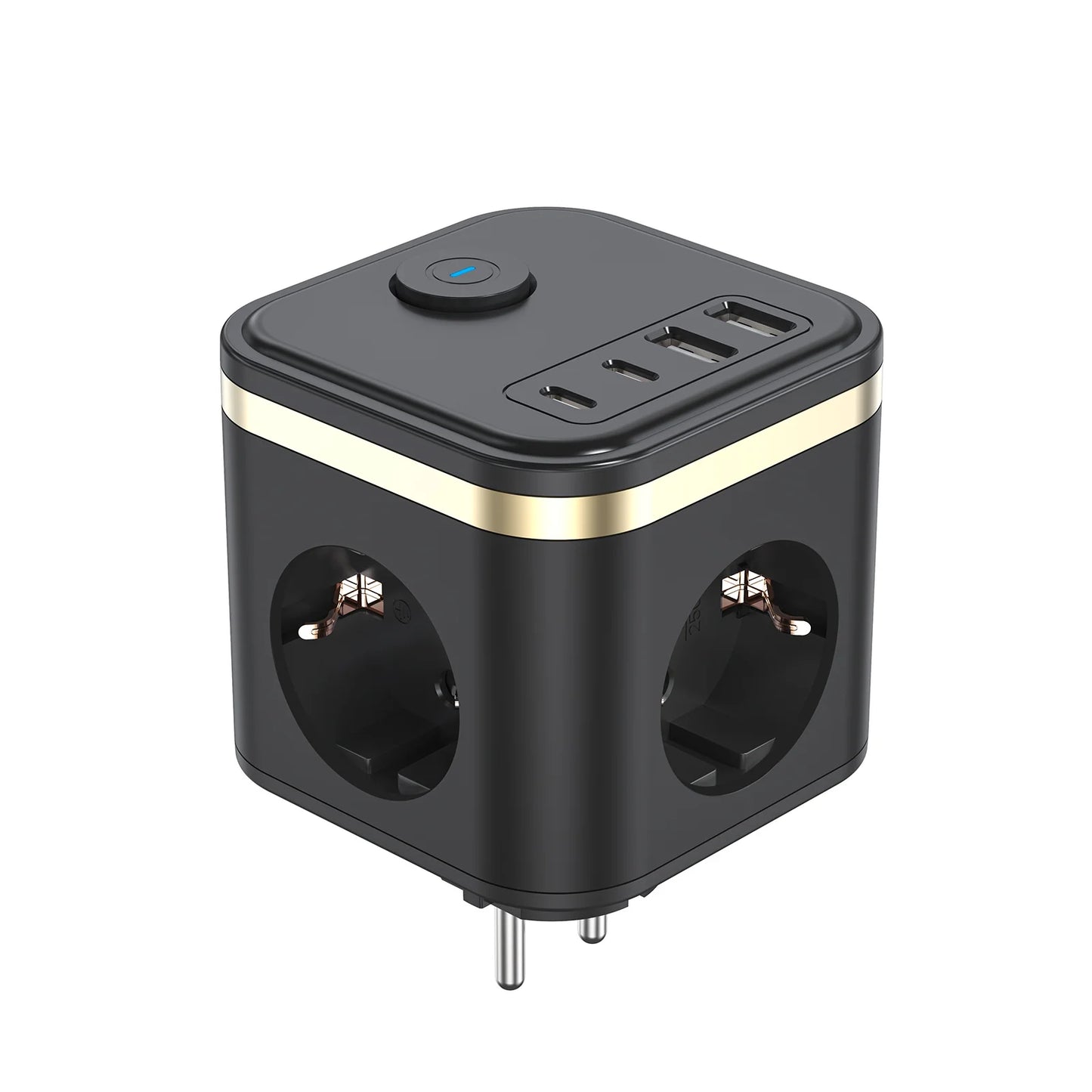 European plug wall socket power strip with 3 AC outlets, 2 USB and 2 Type-C ports fast charging extender with indicator switch