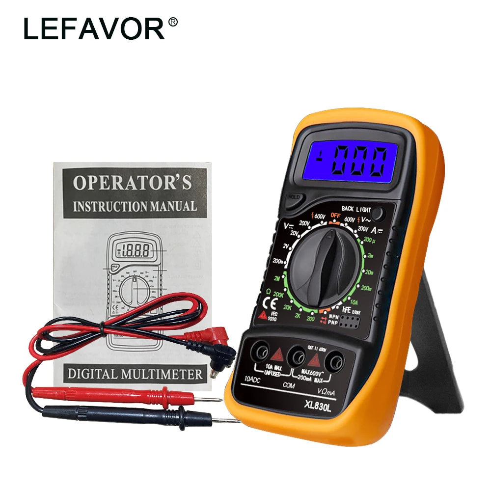 XL830L Handheld Digital Multimeter LCD Backlight Portable AC/DC Ammeter Voltmeter Ohm Voltage Tester Meter Multimetro