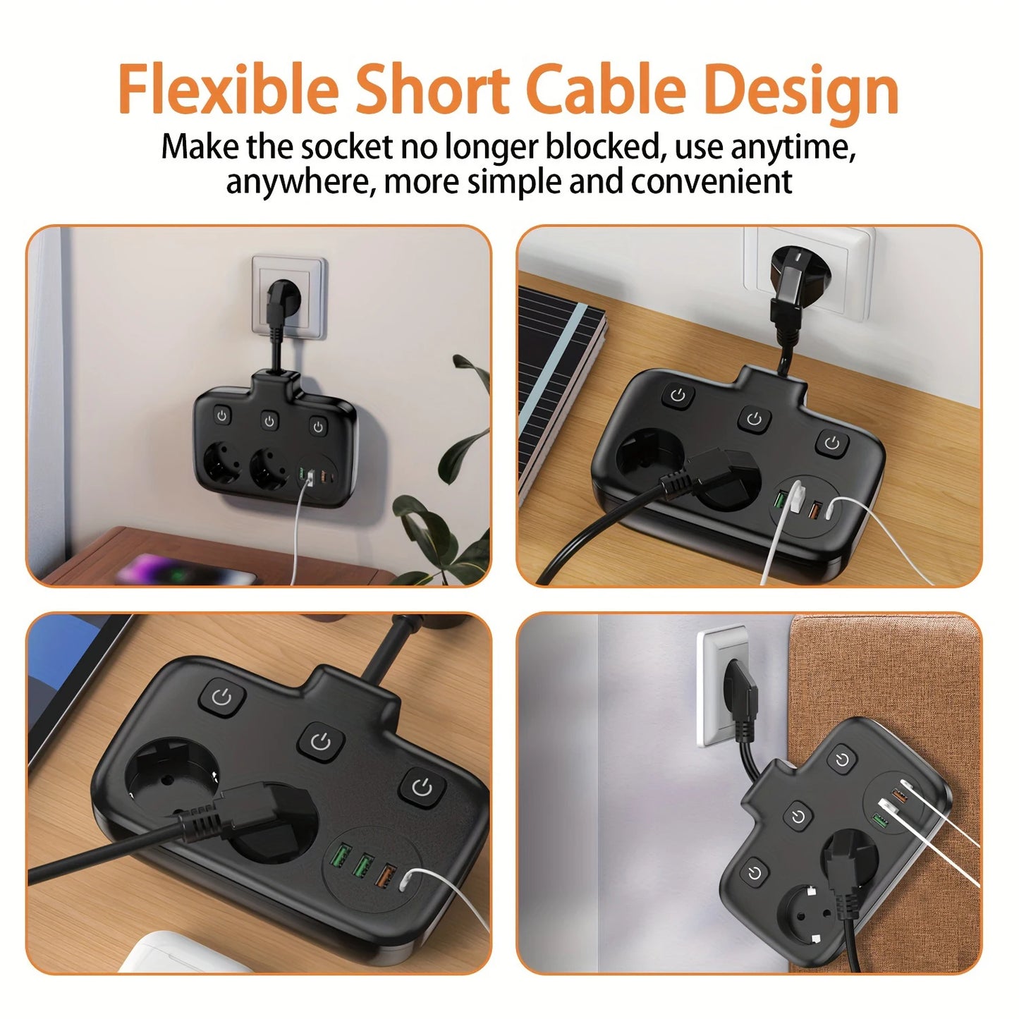 EU KR Plug Power Strip | AC Outlets | Multitap Electrical Wall Socket | Extension Cord | USB C Ports | Fast Charging | Network Filter