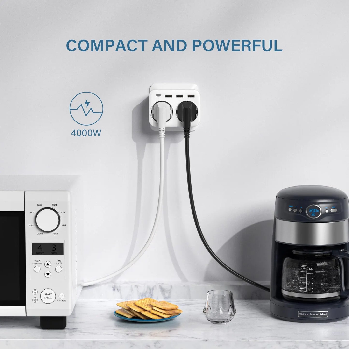 LENCENT EU Wandcontactdoos Extender | 6-in-1 Multi Socket with 2 AC Outlets + 3 USB Ports + 1 Type-C (5V 2.4A) | | 16A, 4000W Max | Power Charger Adapter met Overbelastingsbeveiliging | Voor Thuis/Kantoor