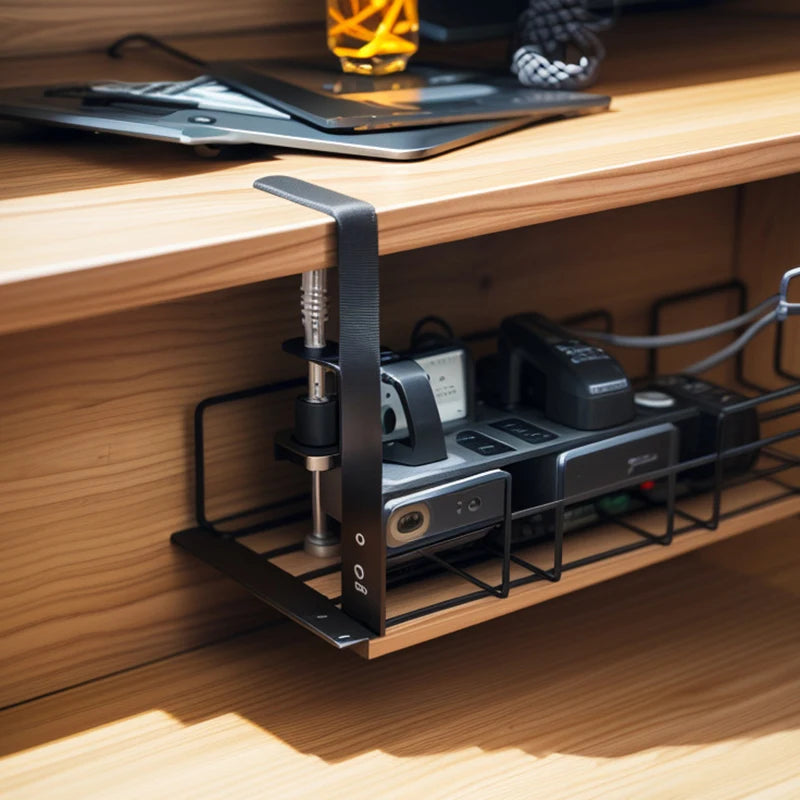 Under Table Storage Rack Metal Cable Management Tray Home Office Desk Wire Organizer No Punching Kitchen Storage Accessories