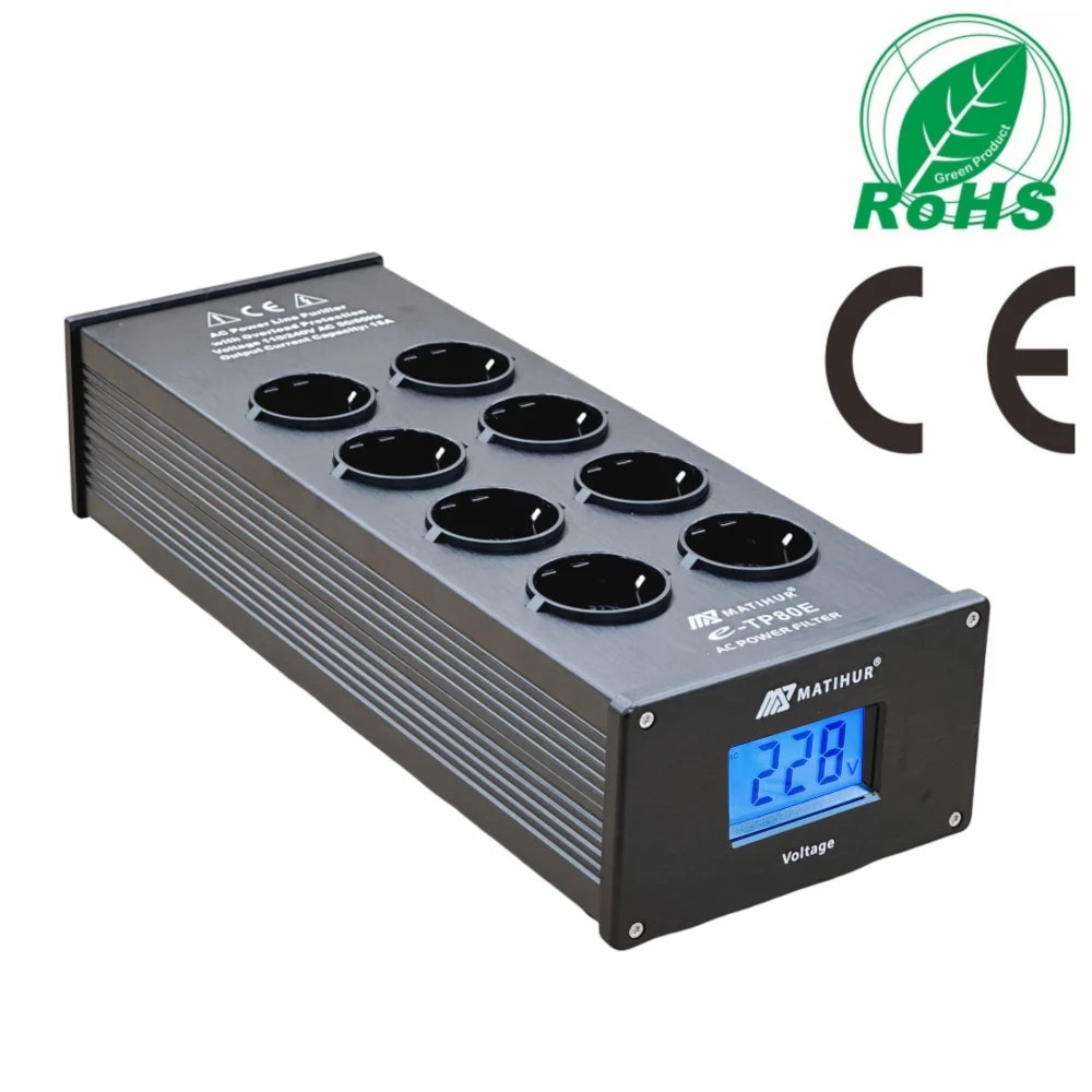 MATIHUR - e-TP80 Audio Noise AC Power Filter - Surge Protection - 8 EU Outlets