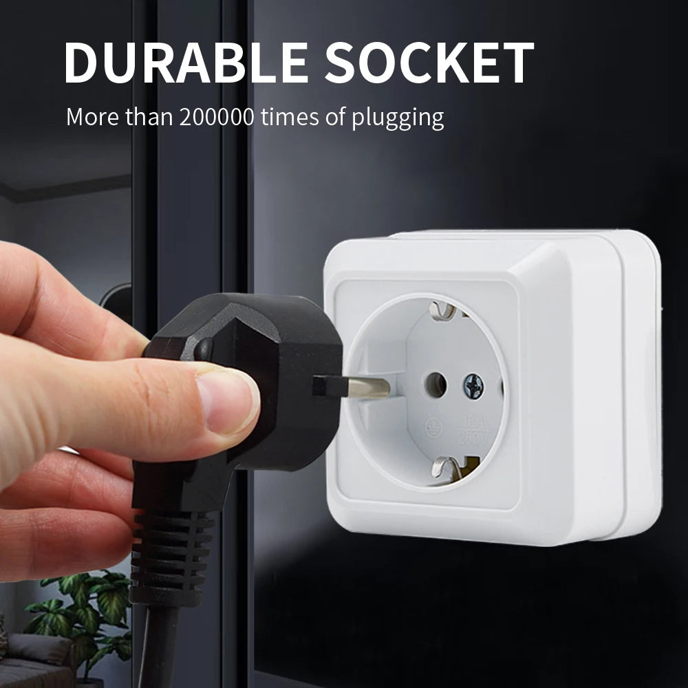 WESA White Wall Mount Socket | EU Standard Electrical Outlet | Ground Vintage Surface Power Socket Plug | Flame Retardant Plastic