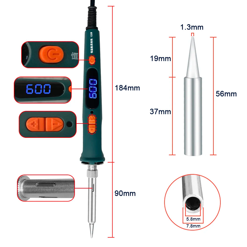 Trendx Store - 120W Digital Soldering Iron Kit - Dual Calibration - 200-600°C