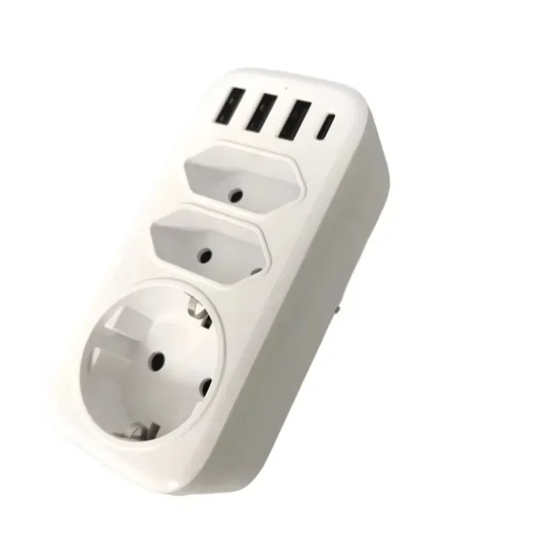 EU Plug Conversion 2 Socket Plug Multifunctional Socket Portable with USB Type-C Port German Spain French Russian Power Adapter