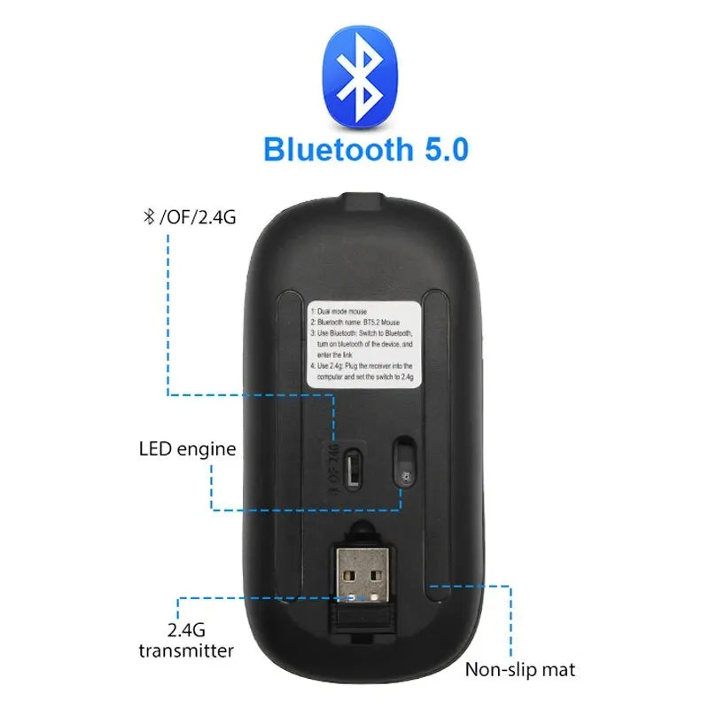 Wireless Mouse | RGB Rechargeable | Bluetooth Mice | Wireless Computer Mouse | LED Backlit | Ergonomic Gaming Mouse | for Laptop PC | 3600DPI