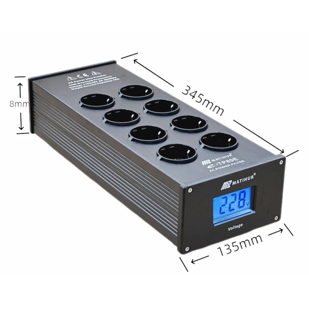 MATIHUR - e-TP80 Audio Noise AC Power Filter - Surge Protection - 8 EU Outlets