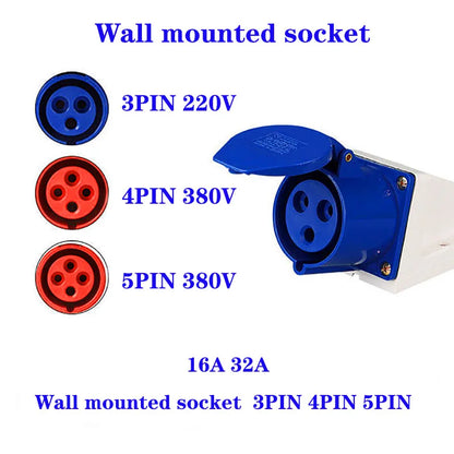 IP44 Industrial Plug and Socket | Waterproof Connector | 3PIN | 4PIN | 5PIN | 16A/32A | Waterproof Electrical Connection | Wall Mount Socket