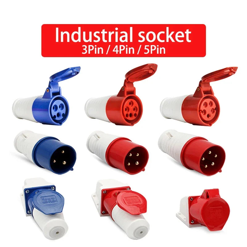 IP44 Industrial Plug and Socket | Waterproof Connector | 3PIN | 4PIN | 5PIN | 16A/32A | Waterproof Electrical Connection | Wall Mount Socket