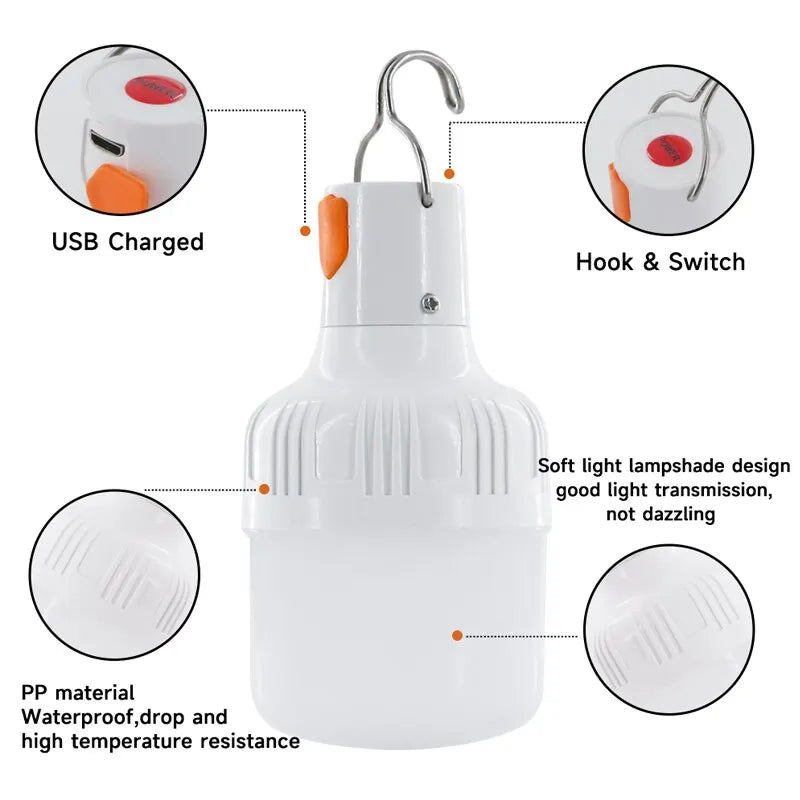 Outdoor USB Rechargeable LED Lamp Bulbs High Brightness Emergency Light Hook Up Camping Fishing Portable Lantern Night Lights