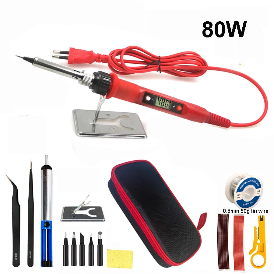 80W Digital Electric Soldering Iron Set Kit 220V 110V Temperature  Adjustable LCD Display Solder Welding Iron Tool Tips 60W/80W