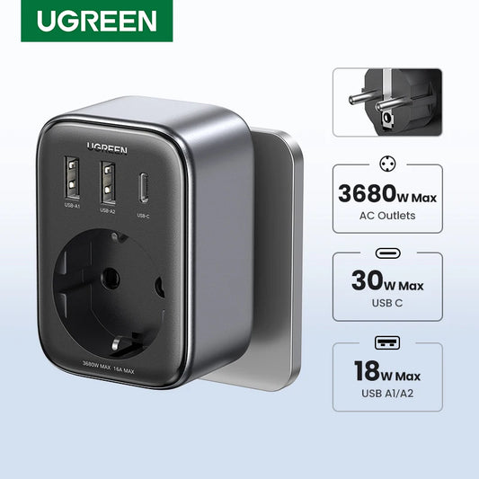 UGREEN Power Strip Adapter | EU Plug | PD 30W Travel Adapter | with AC Port | for Home Appliance