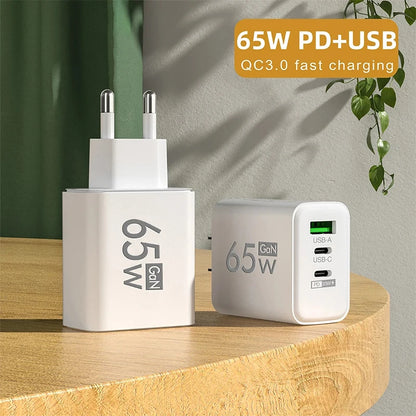 GaN Fast Charging 65W USB Type C Charger | EU KR PD 3.0 Quick Charge Wall | For Phone Adapter | For iPhone 15 | Xiaomi | Huawei | Samsung