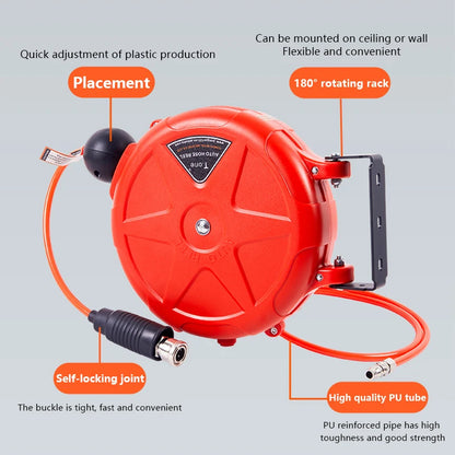 Compressor Slanghaspel | Intrekbaar 10m | Automatische Oproltool | Commerciële Haspel Met Draaibare Beugel | Snelkoppeling | Luchtcompressor