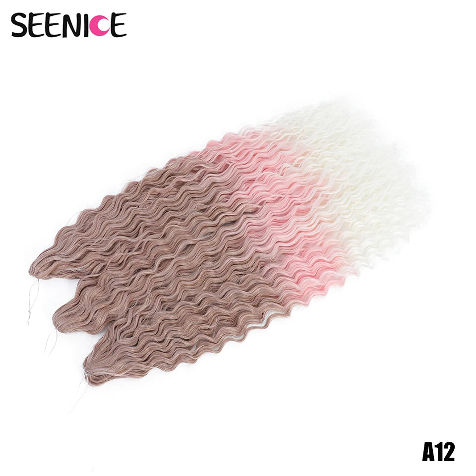Ariel Curl Synthetic Crochet Hair 22 Inch – Water Wave Deep Curl Twist Braiding Hair Extension, Ombre Blonde Pink