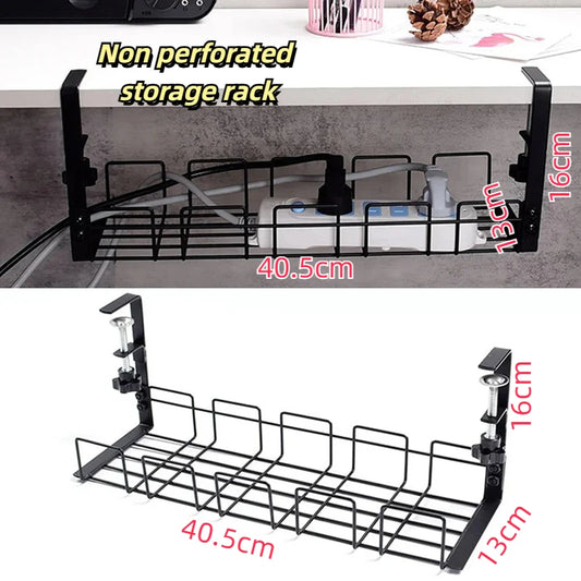 Under Table Storage Rack Metal Cable Management Tray Home Office Desk Wire Organizer No Punching Kitchen Storage Accessories