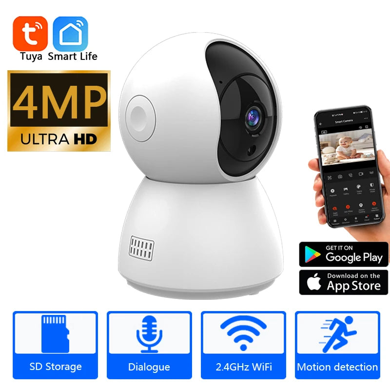 HD 4MP Tuya Smart Mini WiFi IP Camera | Surveillance Camera | Automatic Tracking | Indoor Wireless Security | Home CCTV | Baby Monitor