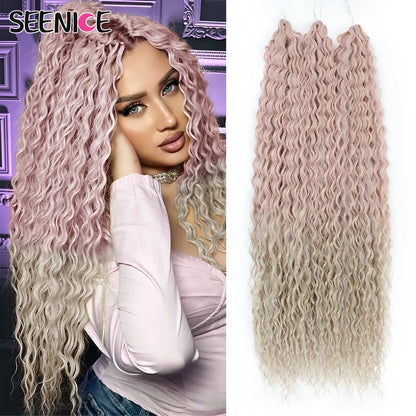 Ariel Curl Synthetic Crochet Hair 22 Inch – Water Wave Deep Curl Twist Braiding Hair Extension, Ombre Blonde Pink