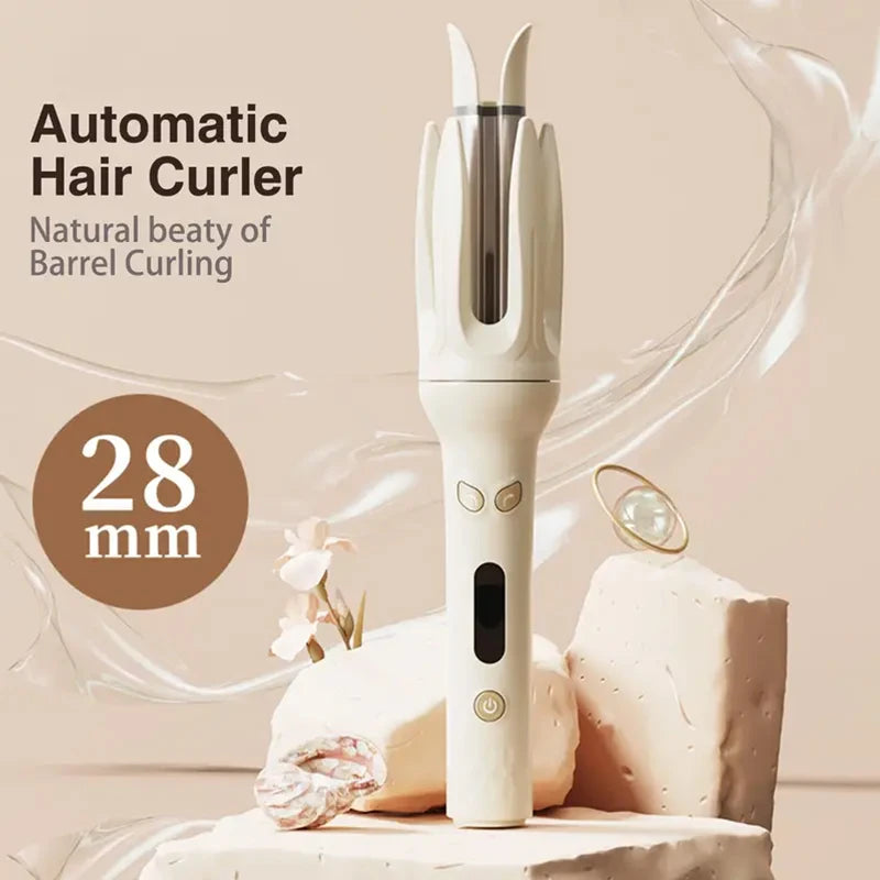 Automatic Hair Curling Iron 28mm Barrel – 4 Heat Settings, Negative Ion Technology, Smart Timer & Safety Sensor, US Plug