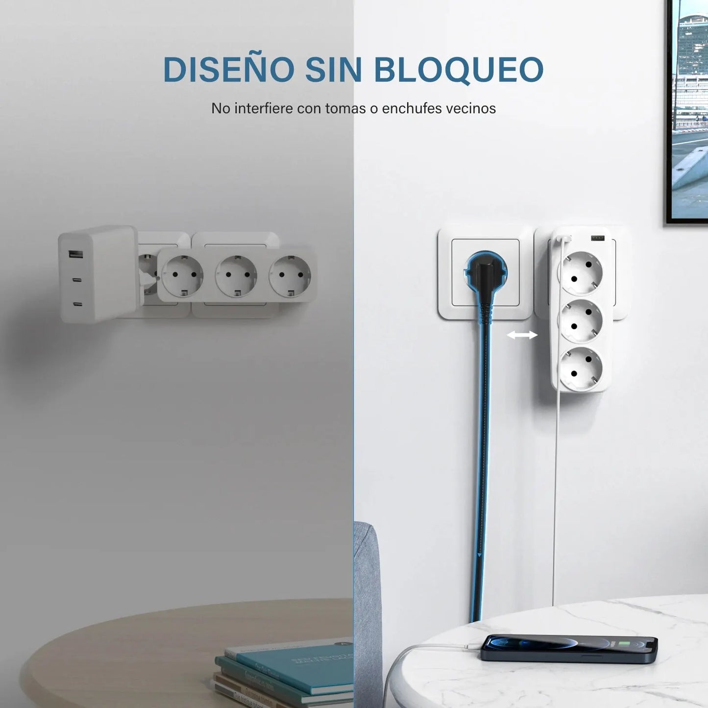 LENCENT EU Plug | 5-in-1 Wall Socket Extender | 3 AC Outlets | 2 USB Ports | Max 4000W | 5V 2.4A Wall Charger | Ideal for Home/Office