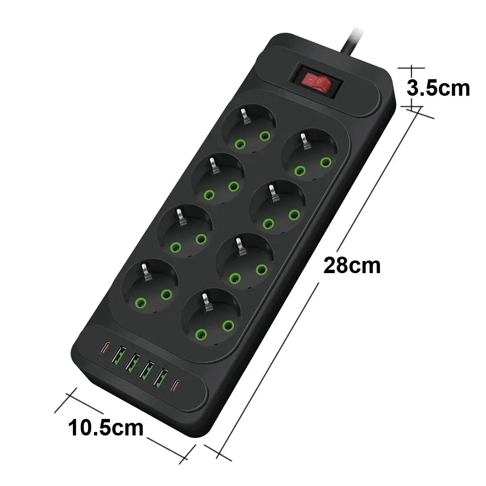 EU Plug | AC Outlet | Multitap Power Strip | 2m Extension Cord | Electrical Socket | Smart USB | Home Office | Surge Protector | Network Filter